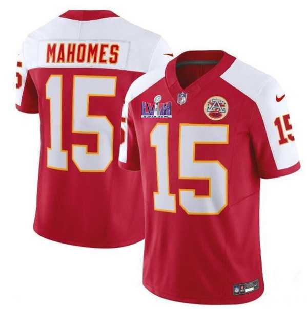 Men & Women & Youth Kansas City Chiefs #15 Patrick Mahomes Red White 2024 F.U.S.E. Super Bowl LVIII Patch Vapor Untouchable Limited Jersey